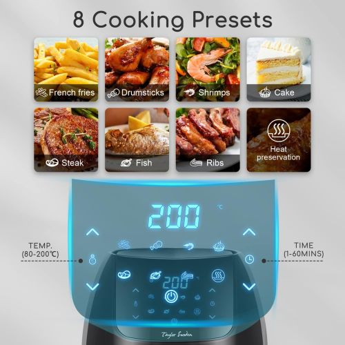  Taylor Swoden Sunbeam XXL Hot Air Fryer, 7 L Airfryer, 1800 W Fryer without Oil for 4 6 People, Digital LED Touch Screen, 8 Programmes, Automatic Shut Off