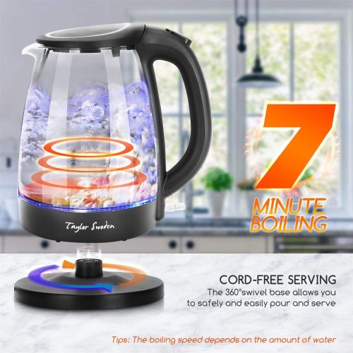  Taylor Swoden Electric Kettle 1.7L Glass Electric Tea Kettle, 1500W Hot Water Kettle Electric Cordless Water Boiler & Heater with LED Light, Auto Shut-Off & Boil-Dry Protection, BP