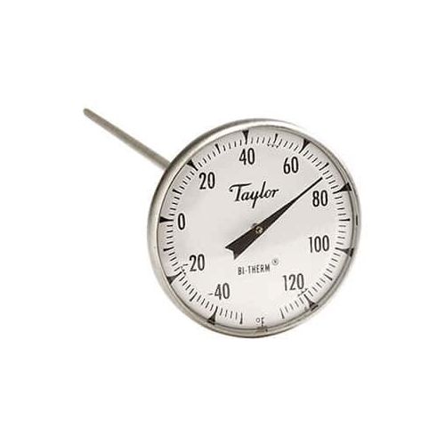  TaylorMade Taylor 6211J 2 Dial Bi-Metal Test Thermometer, 8 Stem, 40F/120F, 1% Accy