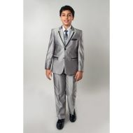 Tazio Boys 5-piece Shiny Silver Solid Texture Suit by TAZIO