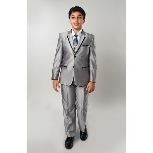  Tazio Boys 5-piece Shiny Silver Solid Texture Suit by TAZIO