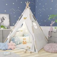 [아마존베스트]TazzToys Kids Teepee Tent for Kids with Ferry Lights + Feathers + Waterproof Base