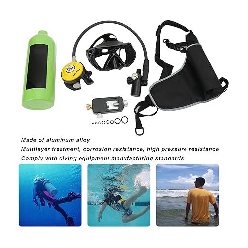  1L Scuba Diving Tank, Mini Scuba Tank Oxygen Cylinder Underwater Breathing Diving Kit with Diving Goggles Strap Bag Adapter, Support 15-20 Minutes Underwater Breathing