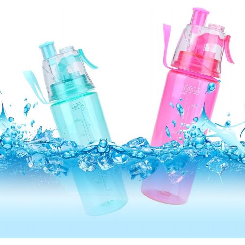  Tbest 600ml Portable Sport Water Bottle with Straw & Strap Flip Top Leak Proof Water Bottle Non-Toxic BPA Free & Eco-Friendly Clear Plastic Spray-Head Cup for Sports School Cycling Campi