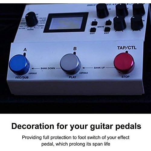  [아마존베스트]Tbest 2 pieces guitar effect pedal foot switch topper cap guitar effect foot nail cap pedal cap aluminium alloy foot switch protective cap with screw key parts gold, silver, blue, red.,