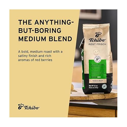  Tchibo Whole Bean Coffee - Rost Frisch Classic Blend - Medium-Roast Arabica Beans with Rich Aromas of Red Berries and Dried Fruits - Intensity 4/6, Acidity 2/6, Roast Level 4/6-12 oz - Pack of 1