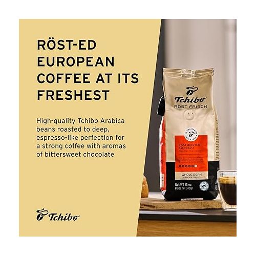  Tchibo Whole Bean Coffee - Rost Frisch Rostmeister - Dark-roasted Arabica Beans with Exquisite Aromas of Bittersweet Chocolate - Intensity 5/6, Acidity 1/6, Roast Level 6/6-12 oz - Pack of 1