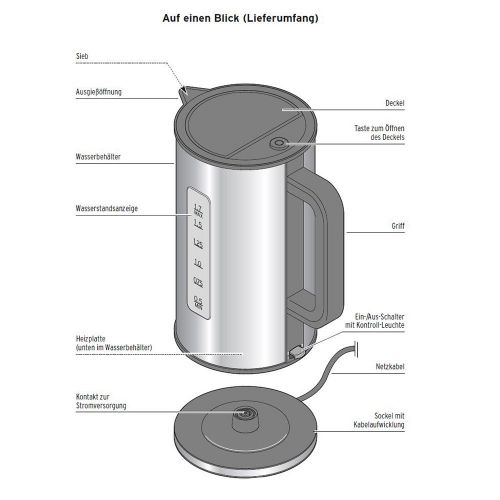  Tchibo Express Wasserkocher aus Edelstahl, 1,7 Liter, 3000 Watt, schwarz/silber