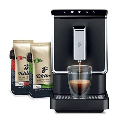  Tchibo Fully Automatic Coffee & Espresso Machine with Two Whole Bean Coffee, 12 Ounce Bags - Revolutionary Single-Serve, Bean-To-Brew Coffee Maker - No Pods, No Waste