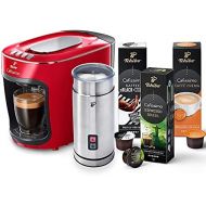 [아마존베스트]Tchibo Cafissimo Mini Capsule Machine (for Coffee, Espresso and Caffe Crema) Including Electric Milk Frother Made of Stainless Steel and 30 Capsules (Red)