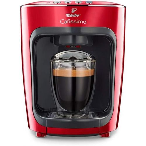  [아마존베스트]Tchibo Cafissimo Mini Capsule Machine (for Coffee, Espresso and Caffe Crema) Including Electric Milk Frother Made of Stainless Steel and 30 Capsules (Red)