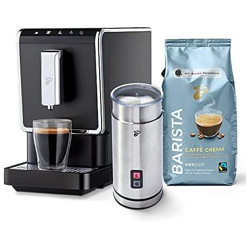  Tchibo Esperto Caffe 1.1 Fully Automatic Coffee Machine with Electric Milk Frother and 1 kg Barista Caffe Crema for Caffe Crema, Espresso and Milk Specialities, Anthracite