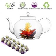 Tea Beyond Tea Gift Blooming Flower Tea Gift Set 45 Oz / 1330 ml Glass Tea Pot and Fab Flowering Tea 12 Tea flower Iced Or Hot Loose Leaf Green Tea