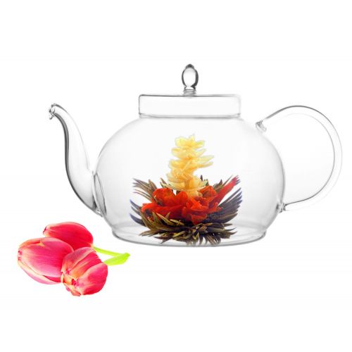  Tea Beyond Tea Gift Blooming Flower Tea Gift Set 45 Oz / 1330 ml Glass Tea Pot and Fab Flowering Tea 12 Tea flower Iced Or Hot Loose Leaf Green Tea