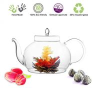 Tea Beyond Blooming Tea Glass Teapot Gourmet Gift Set Polo 45oz/1330ml with Fab Flowering Green Tea 4 packs