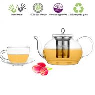 Tea Beyond Teapot Set Glass Teapot Polo, 45oz/1330ml with Set of 2 Cups and Saucers, 5oz/150ml