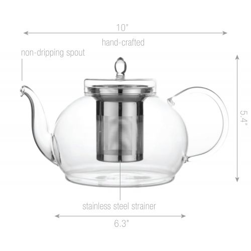  Tea Beyond Teapot Set Glass Teapot Polo, 45oz/1330ml with Set of 2 Cups and Saucers, 5oz/150ml