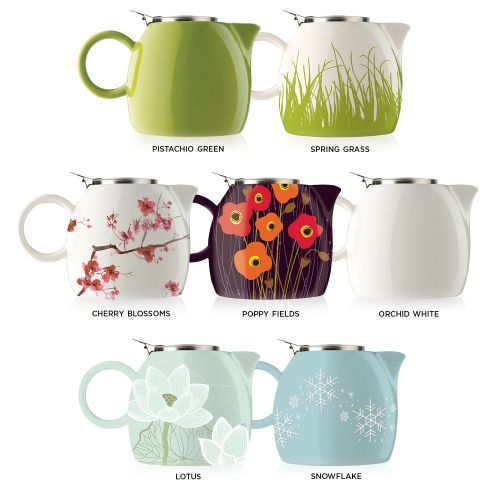  Tea Forte PUGG 24oz Ceramic Teapot with Improved Stainless Tea Infuser, Loose Leaf Tea Steeping For Two, Poppy Fields