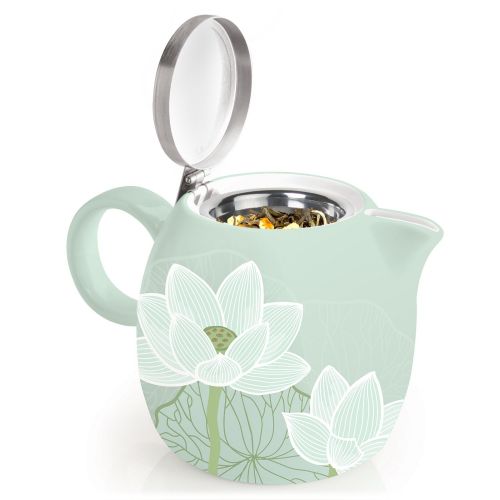  Tea Forte PUGG 24oz Ceramic Teapot with Tea Infuser, Loose Leaf Tea Steeping For Two, Lotus