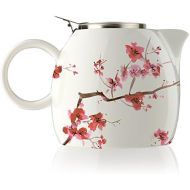 Tea Forte Pugg Ceramic Teapot Infuser Set with Loose Lea Tea Steeping Basket and Lid, Cherry Blossoms