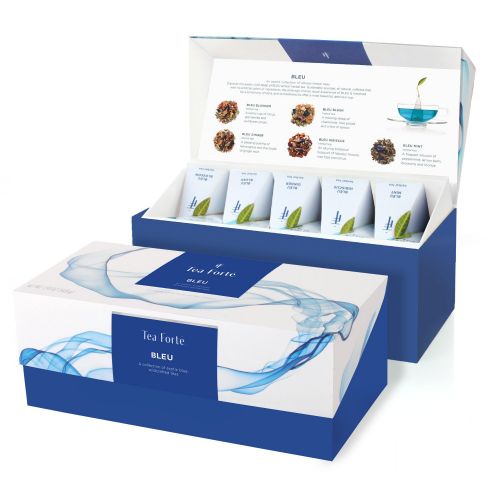  [아마존핫딜][아마존 핫딜] Tea Forte Bleu Presentation Box Tea Sampler, Assorted Variety Tea Box, 20 Handcrafted Pyramid Tea Infuser Bags, Blue Herbal Tea