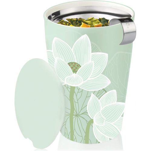  [아마존 핫딜] Tea Forte Kati Cup Ceramic Tea Infuser Cup with Infuser Basket and Lid for Steeping, Lotus