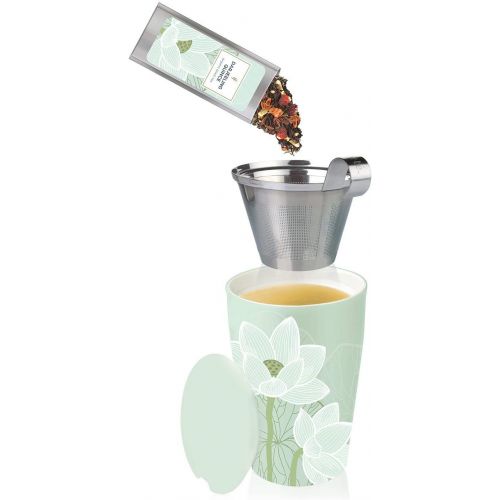  [아마존 핫딜] Tea Forte Kati Cup Ceramic Tea Infuser Cup with Infuser Basket and Lid for Steeping, Lotus