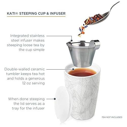  Tea Forte KATI Cup Tee-Ei Tasse aus Keramik mit Ei Korb und Deckel zum Zubereiten Blanche