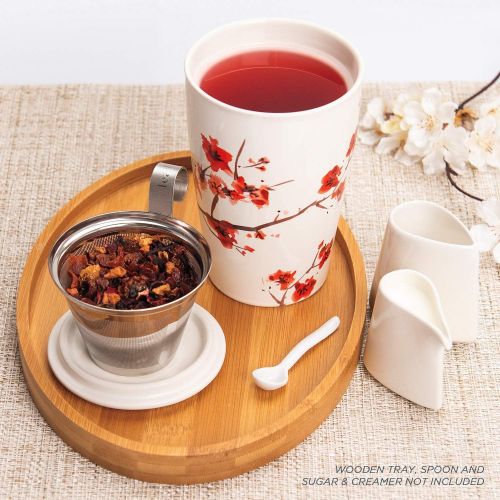  [아마존베스트]Tea Forte Kati Cup Ceramic Tea Infuser Cup with Infuser Basket and Lid for Steeping, Cherry Blossoms