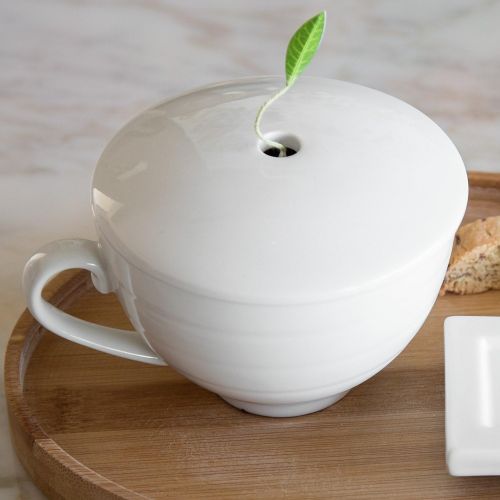  [아마존베스트]Tea Forte Cafe Cup Porcelain Tea Cup and Lid, Custom Cover Keeps Tea Hot While Steeping