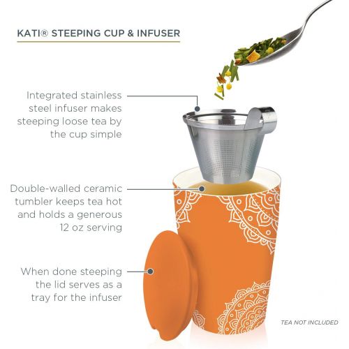  [아마존베스트]Tea Forte Kati Cup Ceramic Tea Infuser Cup with Infuser Basket and Lid for Steeping, Chakra