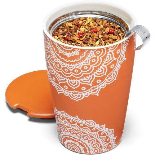  [아마존베스트]Tea Forte Kati Cup Ceramic Tea Infuser Cup with Infuser Basket and Lid for Steeping, Chakra