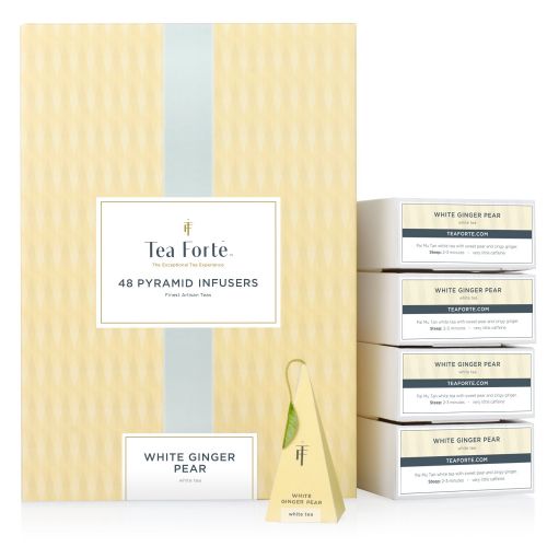  Tea Forte White Ginger Pear EVENT BOX Bulk Pack, 48 Handcrafted White Tea Pyramid Infuser Bags
