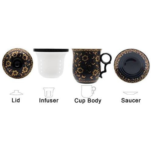  [아마존베스트]Tea Talent Porcelain Tea Cup with Infuser Lid and Saucer Sets - Chinese Jingdezhen Ceramics Coffee Mug Teacup Loose Leaf Tea Brewing System for Home Office