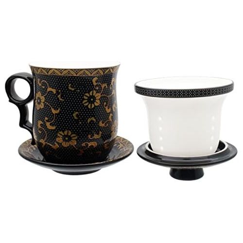  [아마존베스트]Tea Talent Porcelain Tea Cup with Infuser Lid and Saucer Sets - Chinese Jingdezhen Ceramics Coffee Mug Teacup Loose Leaf Tea Brewing System for Home Office