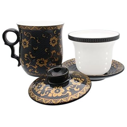  [아마존베스트]Tea Talent Porcelain Tea Cup with Infuser Lid and Saucer Sets - Chinese Jingdezhen Ceramics Coffee Mug Teacup Loose Leaf Tea Brewing System for Home Office