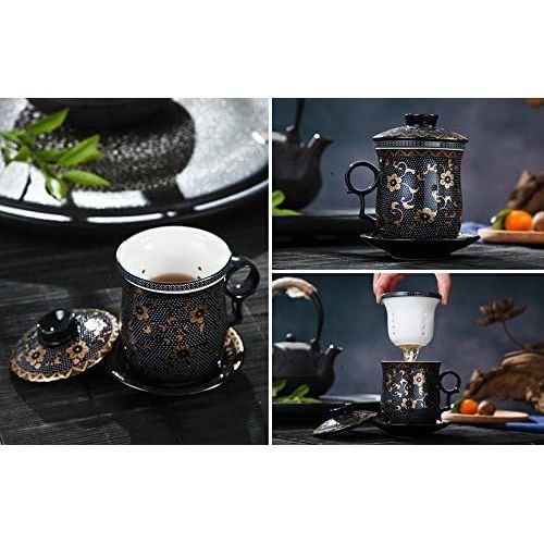  [아마존베스트]Tea Talent Porcelain Tea Cup with Infuser Lid and Saucer Sets - Chinese Jingdezhen Ceramics Coffee Mug Teacup Loose Leaf Tea Brewing System for Home Office