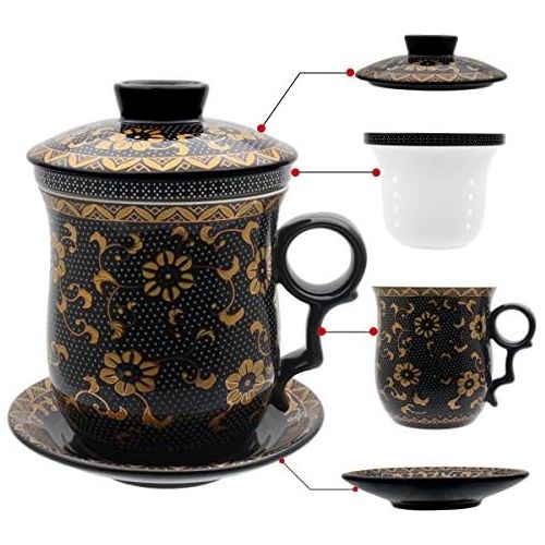  [아마존베스트]Tea Talent Porcelain Tea Cup with Infuser Lid and Saucer Sets - Chinese Jingdezhen Ceramics Coffee Mug Teacup Loose Leaf Tea Brewing System for Home Office