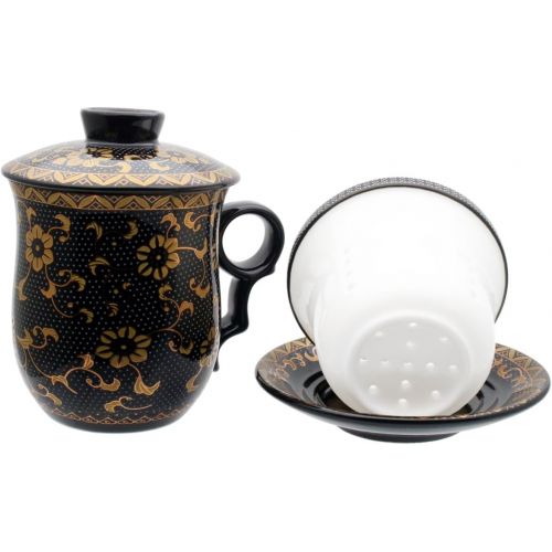  [아마존베스트]Tea Talent Porcelain Tea Cup with Infuser Lid and Saucer Sets - Chinese Jingdezhen Ceramics Coffee Mug Teacup Loose Leaf Tea Brewing System for Home Office