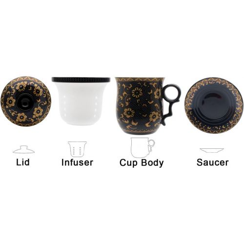  [아마존베스트]Tea Talent Porcelain Tea Cup with Infuser Lid and Saucer Sets - Chinese Jingdezhen Ceramics Coffee Mug Teacup Loose Leaf Tea Brewing System for Home Office