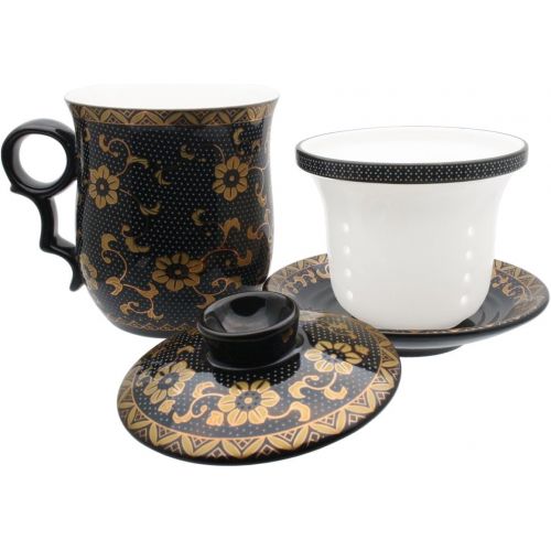  [아마존베스트]Tea Talent Porcelain Tea Cup with Infuser Lid and Saucer Sets - Chinese Jingdezhen Ceramics Coffee Mug Teacup Loose Leaf Tea Brewing System for Home Office