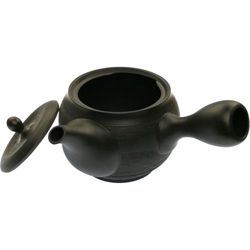  TeaClub Japanische Teekanne fuer Gruener Tee, Keramik Kyusu Schwarz 350ml Tokoname, Integriertes Teesieb, Asiatische Einhand-Teekanne