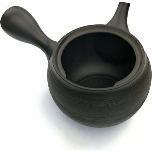  TeaClub Japanische Teekanne fuer Gruener Tee, Keramik Kyusu Schwarz 350ml Tokoname, Integriertes Teesieb, Asiatische Einhand-Teekanne