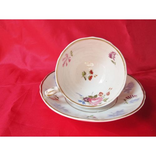  TeaCupsFromSharon FREE SHIPPING US1830s English Tea Cup and Saucer, Embossed Flowers,Gold Trim. Housewarming Gift, Valentine Gift, Mothers Day Gift