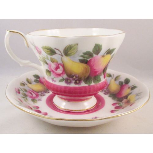  TeaCupsFromSharon FREE SHIPPING US Royal Albert English Bone China Tea CupSaucer, Pink and Yellow Fruit Motif, Christmas Gift, Housewarming Gift