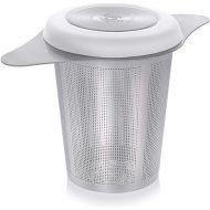 Teabloom Universal Loose Tea Infuser with Dual-function Lid/Dish - Stainless Steel Tea Filter Fits Cups, Mugs, Teapots - Lid's Silicone Touchpoints Remain Cool to the Touch - Tea Connoisseur's Choice