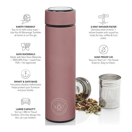  Teabloom - The ORIGINAL All-Brew Travel Tumbler & Thermos | OPRAH’s Favorite | 16oz/480ml Stainless Steel Insulated Water Bottle/Tea Flask/Cold Brew Coffee Mug