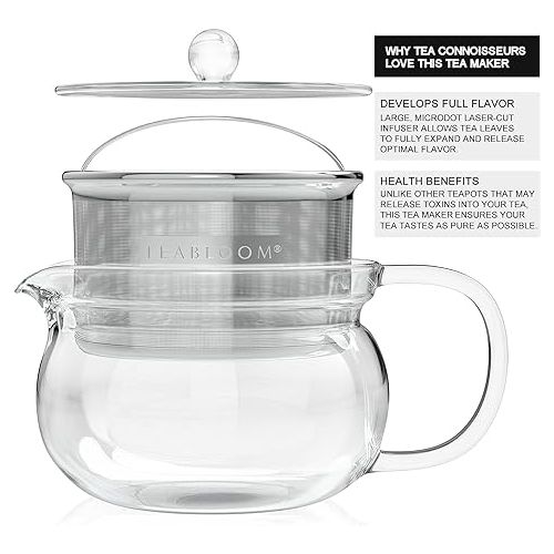  Teabloom Kyoto 2-in-1 Tea Kettle and Tea Maker - Glass Teapot with Removable Loose Tea Filter - Tea Connoisseur's Choice