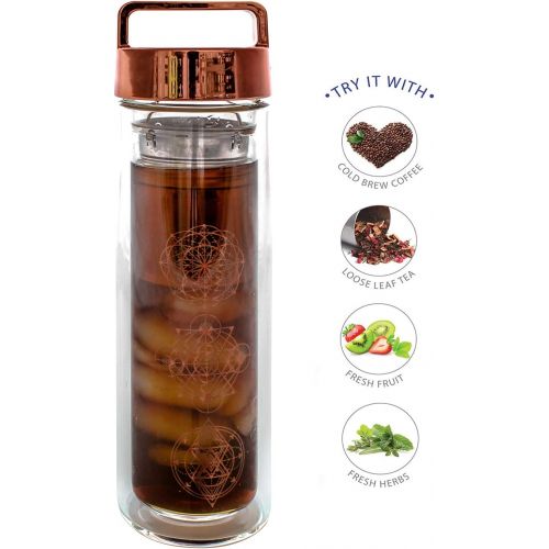  [아마존핫딜][아마존 핫딜] Teabloom All-Purpose Beverage Tumbler  15 oz / 450 ml Insulated Glass Bottle  Tea, Coffee, Fruit Infused Water  All-Temperature Travel Mug  Stainless Steel Infuser Basket  The