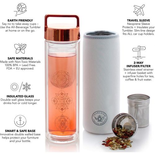  [아마존핫딜][아마존 핫딜] Teabloom All-Purpose Beverage Tumbler  15 oz / 450 ml Insulated Glass Bottle  Tea, Coffee, Fruit Infused Water  All-Temperature Travel Mug  Stainless Steel Infuser Basket  The